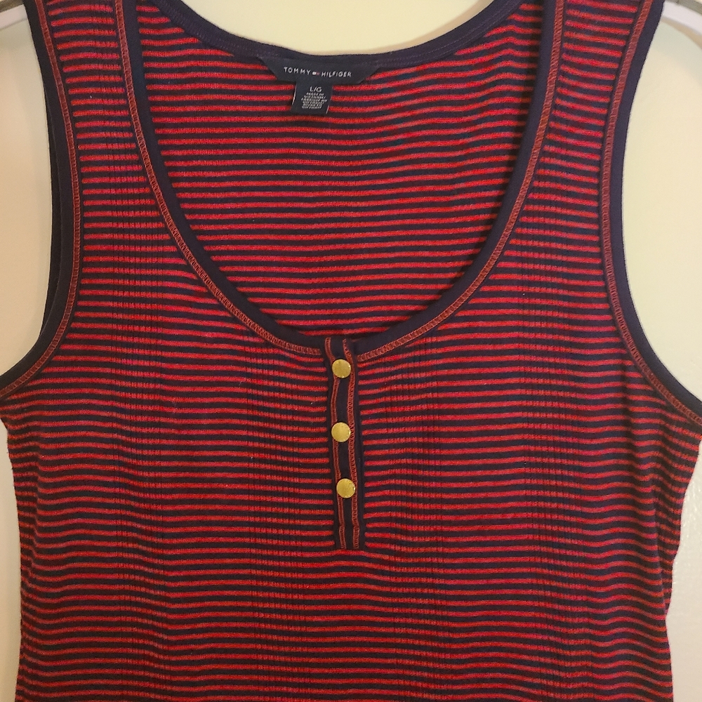 T. Hilfiger | Tank Top, Striped, Ribbed (Red/Blue) - L